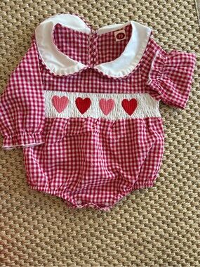 Valentine Bubble with Smocked Heart Band and Peter Pan Collar